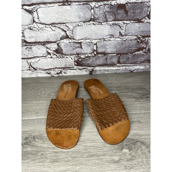almudena miliani Brown Leather Woven Slide Sandals Women Sz 9M US/40EU - Picture 11 of 16